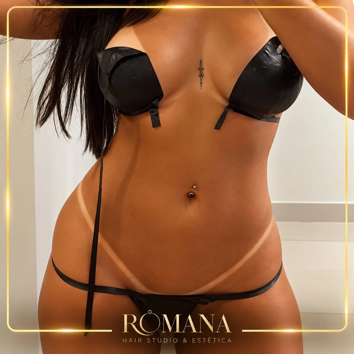 Resultado de bronzeamento com biquíni preto, Romana Bronze